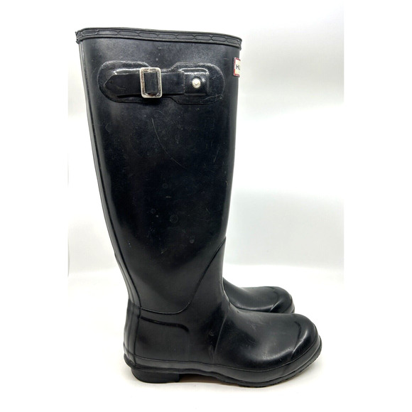 HUNTER Original Gloss Tall Rain Boots Women's Size 8M/9F Black Pull On - Picture 2 of 9